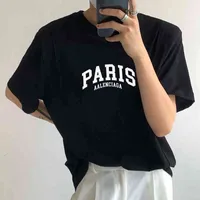 Balencaigass Tasarımcı T-Shirts 2022 Yeni Paris Baskı Mürettebatı Boyun Gevşek Kısa Kollu Tişört Moda Marka Erkekler Büyük Boy Kadınlar