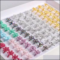 36Pcs Lot Cute Colorf Windmill Spinner Rotatable Kids Rings For Girls Children Flowers Snowflake Lovely Jewelry Mix Style Gifts Drop Deliver