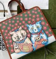 Üst Tasarımcı Çanta 5A 605614 28.5 cm çocuk yavru kedi baskı tote çanta çanta kadınlar için çanta toz çantası ile