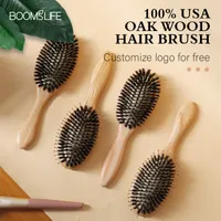 Downangling Massage Wooden Hairbrush Oak Wood Paddle 100 ٪ Soft Boar Bristle Wood Hair Brush Comb Commit Tuck
