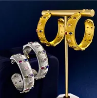 Romantic Wedding ear hoops Bezel-Set Oval Colored Diamond Curved Brushed C-Shaped Open Ladies earrings Luxury Couples Ring cuff bracelet