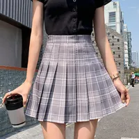 Skirts 2022 Oversize Womens Skirt Summer Girl Sexy Lovely Plus Size Pleated Folds Patchwork Plaid Essential For Female MINI Pink