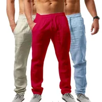 Pantalon droit pantalon en lin en coton en vrac pour hommes haletants pantalons de couleur unie à bout de sport