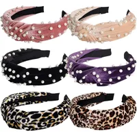 Headbands Knotted Leopard Print Fashion Hair Band With Faux Pearl For Women And Girls Veet Wide amksi