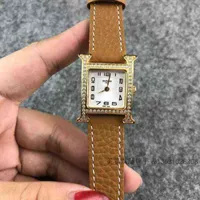 fashion women's watch designer Fashion table Capecod Memphis h diamond inlaid gold digital Watch Khaki Brown lychee pattern small