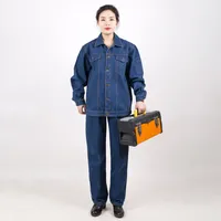 Denim welding overalls spring and autumn suit men and women long-sleeved large pockets