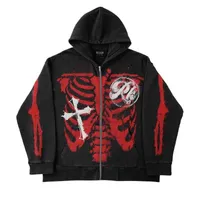 Europe et Amérique Skull Zip Hoodie Femmes Y2K Harajuku Loose Lot Long Streetwear Gothic Punk Surdimension Sweatshirt