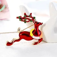 European Red Christmas Elk Brosch Eloy Drop Oil Crystal Collar Lapel Pins Deer Animals Corsage Badge For Holiday Festival Sweater Clothes Accessories