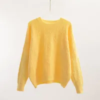 Женские свитеры женский свитер 202 Spring Short Японский ленивый пуловер с твердым цветом мягкий восковой вязаный свитер.