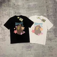 Maymun Maymun Head Fuji Dağ Kiraz Çiçeği Köpük Baskılı Kısa Kollu T-Shirt Erkekler Sıradan Sevgililer Giyim