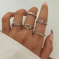Творческий серебряный цвет женский кольцо набор пентаграммы сердечная цепь смола хрустальное металлическое кольцо кольцо геометрические модные украшения