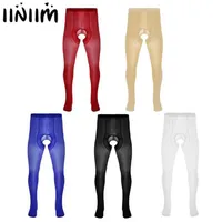 iiniim Mens Ice Silk Bedtime Surprise Pantyhose Closed Toes Crotchless Stretchy Stockings Tights Hosiery Legging Pant Underwear1249z