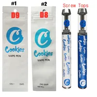 Çerezler Tek Kullanımlık E-sigara vape kalemleri 1.0ml kalınlığında yağ vidası üstleri Cooper Top 400mAH şarj edilebilir pil boş seramik kartuşlar D8 D9 Başlangıç ​​Kiti Perakende Çantası