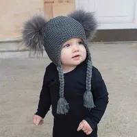 Caps & Hats Autumn Winter Baby Kids Beanie 15 CM Real Fur Pompom Hat For Chi 220823