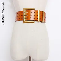 Genuine Leather Belt Female Vintage Metal Buckle Wide Waistband Women Designer Brand Lady Pe153