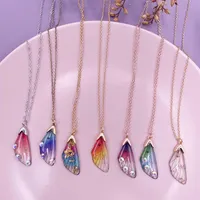 Colares pendentes resina de gradiente de fada Butterfly para mulheres Liga de liga de cor dourada de colorida Rhinestones simulação de glitter asa de gargantilha colarpingpending