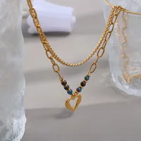 Hänghalsband vattentäta och anti-blekande rostfritt stål lyxiga avancerade 18k Real Gold Plated Natural Stone Necklace Ladies Jewelry Acce