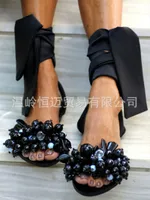Sandálias HKXN 2022 Verão Mulheres Flat Pearl Ankle Strap Sapatos Femininos Casual Comfort Beach y Zapatos de Mujer