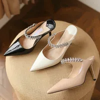 Klassiska London Sandaler Luxury JC Women Shoes With Crystal Strap Slides Stiletto Heels Wedding Party High Heel tofflor Nyaste Sandal Summer inomhus utomhusbilden