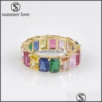 Band ringar smycken Boho Rainbow Zircon Stacking Ring Fashion Colorf Baguette Bröllopsengagemang Evigheten för kvinnor Valen DH4ZV