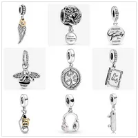 925 Sterling Silver Dangle Charm New Baby Shoe Wing Bee Headset Family Book Contas Fit Fit Pandora Charms Bracelet Diy Acessórios