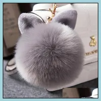 Keychains Acess￳rios de moda Fur Pom Kichain Fake Rabbit Ball Key Chain Porte Clef Pompom de Fourrure Pompon Bag Charms Bunny Ke347r