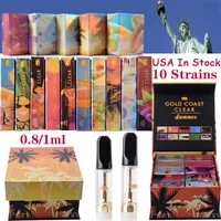 USA In Stock New Packaging GOLD COAST CLEAR Atomizers Ceramic Vape Cartridges E Ciga Packaging Empty Vapes Carts Glass Tank Thick Oil Dab Vaporizer 510 Thread