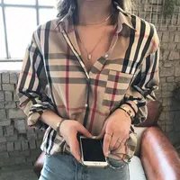 デザイナーの女性のブラウスシャツファッションクラシック2022夏の新しい格子縞のTシャツプラスカジュアルロングスリーブトップs  -  3xl