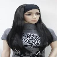 Hivision 2017 New Fashion 3/4 Wig with Bead Off Black Straight Cynthetic Women's Half Hair Wigs3593