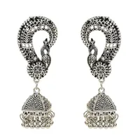 Dangle & Chandelier Jhumka Earrings For Women Peacock Oxidized Sliver Long Tassel Bells Drop Statement Afghan Gypsy Tribal JewelryDangle Dan