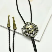 Bow Ties European and American Leather Bolo Tie Punk Skull Cross Zinc Alloy Necklace Netclace Govert