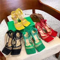 2022 designers Women womens high heel Sandals Slippers Leather Rhinestone Mesh Sandal slides Top Designer SPARKLE STRETCH Ladies party GPaz#