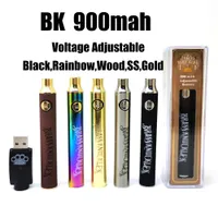 BK batería de latón nudillos baterías e cigarrillo vape pluma 900mAh oro madera ss arco iris negro precalentamiento 5 colores vv para cartuchos de aceite grueso