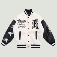 Hip Hop Pearl bordado de bordado chaquetas de béisbol hombre Harajuku PU Leather Patchwork engrosar Coats Streetwear Casual Loose Jacket Unisex 220801