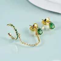 Stud Gem's Beauty 14k Gold Filled Sterling Silver Ear Cuff Dark Emerald Cz Long Chain Earrings for Women Wedding Jewelrystud