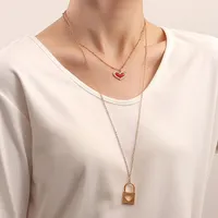 Pendant Necklaces Women's Fashion Love Heart Lock Necklace Double Layers Long Chains Collares Collier Jewelry Maxi Kolye Party GiftPenda