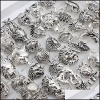 Band Rings Jewelry Wholesale 20Pcs Lots Mix Snake Owl Dragon Wolf Elephant Tiger Etc Animal Style Antique Vintage For Men Women 210623 Drop