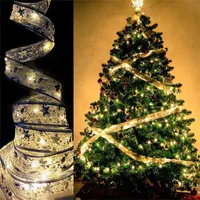 Strings LED 4m dubbele laag Fairy Lights Christmas Ribbon Bows with Tree Ornamenten Jaar Navidad Home Decor #50Ged