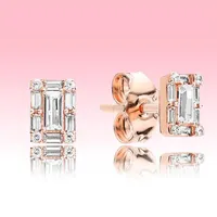 luxury designer Rose gold plated Earring set Women Gift Jewelry for Pandora 925 Silver Sparkling Square Halo Stud Earrings with Or296q