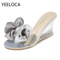 YEELOCA Womens High Heels Summer Wild Womens Sandals Simple Bowknot Wedge Transparent Slippers Luxury Shoe Designers Y200628