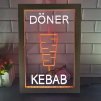Party Decoration Doner Kebab Restaurant Caf Bar Dual Color LED Neon Sign Po Frame Bedroom Desk 3D Night LightParty