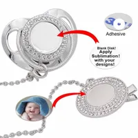 DIY Customize Sublimation Bling Pacifier with Clip Necklace Crystals Party Favor For Baby Keepsake Brithday Gift