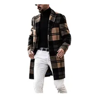 Erkek kafes yünlü ceket tasarımcısı kış İngiliz tarzı yaka boynu uzun kollu gevşek trençkotlar moda trend gündelik düz renk dış giyim