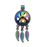 Anhänger Halsketten 5pcs Regenbogenfarbe Zinklegierung Dreamcatcher Perle Cage Anhänger Klassiker Print Schmuck Halskette DIY