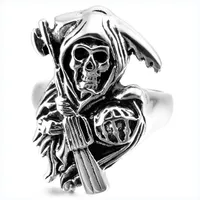 Erkekler Paslanmaz Çelik Yüzük Vintage Death Grim Reaper Orak Saçkas Tabancası Tabanca Dökümlü Band Punk Rock