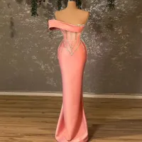 우아한 인어 댄스 파티 드레스 2022 여성 구슬 구슬 끈이없는 생일 파티 가운 크리스탈 유명인 공식 이브닝 드레스 로브 드 소어리