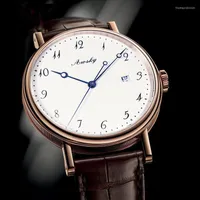 울트라 얇은 자동 기계식 남성 시계 30m 방수 방수 결정 남성 패션 사업 공식적인 착용 손목 시계 손목 시계