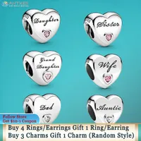 925 Silver Fit Pandora Charm 925 Bracelet Sister Daughter Family Heart charms set Pendant DIY Fine Beads Jewelry