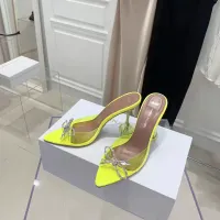 AMINA MUADDI Fashion Season Shoes Italy Mules Yellow Glass Slippers Pvc Crystal Bow Sandals cjl