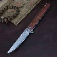 R0708 Pocket Folding Knife 76 layers VG10 Damascus Steel Blade Rosewood   Abalone shell Handle Ball Bearing Flipper Fast Open Knives